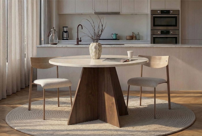 Nordure Mesa de Comedor Travertino y Venezia Walnut Nordure Mesa de Comedor Travertino y Venezia Walnut